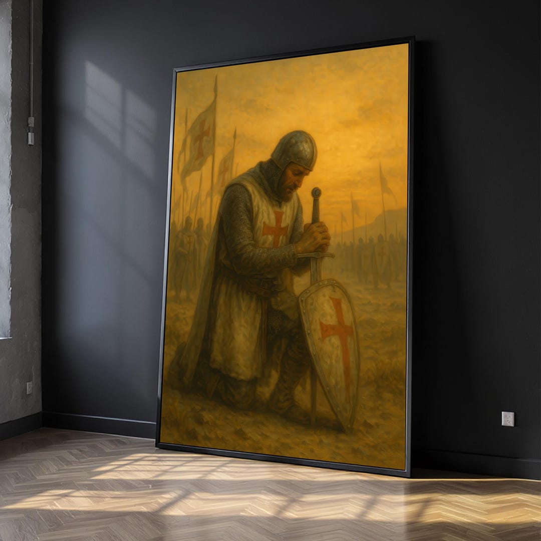 Praying Crusader Canvas Painting, Knight Before Battle Wall Art ...