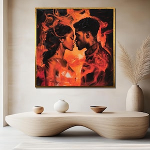 Leidenschaftliche Liebe Leinwand Gemälde, feuriges romantisches Paar Kunst, intensive emotionale Wanddekoration, Valentinstag Geschenk, moderne Kunst für zu Hause