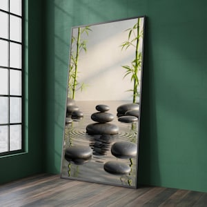 Zen Stones Canvas Painting – Tranquil Spa Wall Art for Bathroom Decor, Ready to Hang, Calming Gift for Yoga & Meditation Lovers