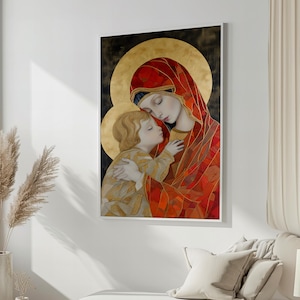 Child Icon Canvas Art - Byzantine-Inspired Religious Wall Decor, Framed Christian Artwork, Ready to Hang