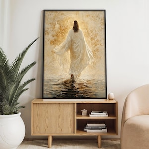 Jesus Walking on Water Canvas Painting, Christian Home Decor, Faithful Gift, Large Religious Artwork, Spiritual Wall Decor, Gift Idea