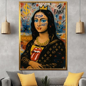 Colorful Pop Art Mona Lisa Canvas Painting - Ready to Hang Graffiti Wall Art - Fun Modern Gift for Art Lovers