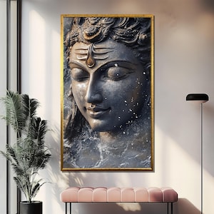 Lord Shiva Canvas Painting, Hindu Spiritual Wall Art, Divine Meditation Artwork, Large Indian God Print, Sacred Home Decor, Religious Gift