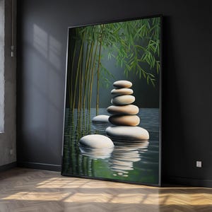 Zen Balance Canvas Painting, Bamboo And Stones Wall Print, Tranquil Nature Scene, Zen Stone Art, Modern Spa Wall Decor, Peaceful Art Gift
