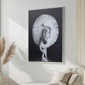 Elegant Ballerina in Perfect Pose - Black and White Ballet Canvas Painting - Ideal Gift for Dance and Art Enthusiasts