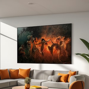 Joseph Tomanek&#39;s &#39;Fire Dance&#39; - Mesmerizing Nighttime Ritual Canvas Art Print for Bold and Passionate Home Decor