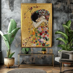 Gustav Klimt Canvas Painting the Embrace Romantic Expression With Gold
