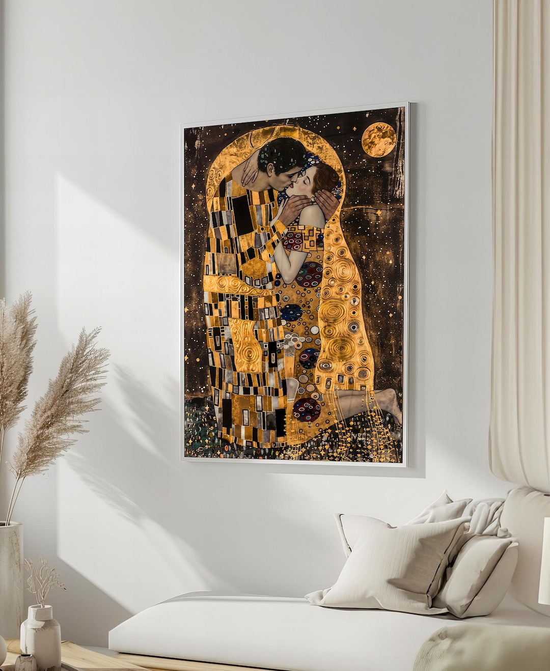 Gustav Klimt Canvas Painting ‘the Kiss’ – Iconic Romantic Embrace With