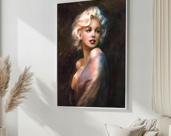 Vintage Glamour Art: Marilyn Monroe-Inspired Portrait in Soft Lighting - Elegant Canvas Painting Gift for Home Decor