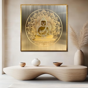 Golden Mandala Buddha Canvas Painting, Zen Wall Art Decor, Spiritual Meditation Gift, Elegant Buddha Artwork, Peaceful Home Decor