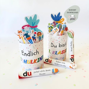 Duplo Banderole Einschulung Geschenk Schulkind 2026 / Schultüten Einstecker personalisiert, Bastelvorlage erster Schultag Deko PDF