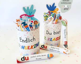 Duplo Banderole Einschulung Geschenk Schulkind 2026 / Schultüten Einstecker personalisiert, Bastelvorlage erster Schultag Deko PDF