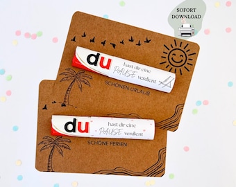 Duplo Banderolen Ferien Urlaub Karte | Danke Geschenk Ferien& Urlaub | Du hast dir eine Pause verdient I Digitaler Download