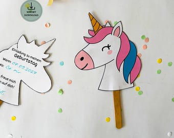 Einhorn Geburtstagseinladung zum Ausdrucken | Kindergeburtstag Einladung | Einhornparty | Bastelvorlage | Sofort-Download PDF