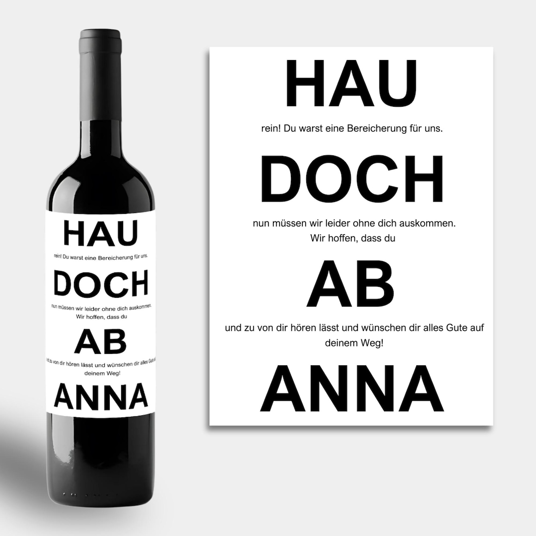 Personalisiertes Weinetikett Zum Abschied – Individuell Mit Wunschtext, Perfekt Für Ruhestand, Jobwechsel Oder Umzug – Geschenk Für Kollegen