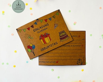 Einladung Kindergeburtstag zum Ausdrucken und Ausmalen | Geburtstagseinladung Kinder | Druckvorlage Geburtstag | Sofort-Download PDF