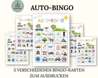 Autofahrt Bingo | Reisespiel für Autofahrten | Beschäftigung für Kinder beim Autofahren | Sofort-Download PDF
