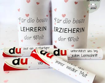 Abschiedsgeschenk Erzieherin Lehrerin Duplo Banderole Vorlage zum Ausdrucken, Geschenk Kindergarten Grundschule Dankeschön PDF Bastelset