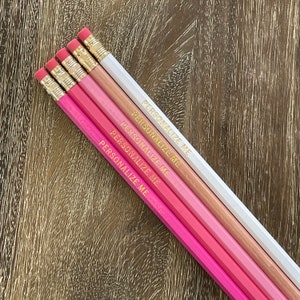 TICKLE ME PINK Set of 5 Personalized Pencils Designer Color Combo Custom Foil Printed Hb No. 2 Graphite Pink Pencils image 1