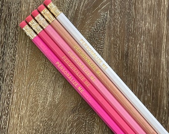 TICKLE ME PINK | Set of 5 Personalized Pencils | Designer Color Combo | Custom Foil Printed | Hb No. 2 Graphite | Pink Pencils