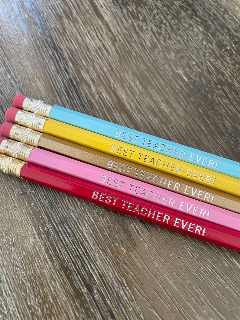 MIX or MATCH Personalized Pencils Set of 5 Choose Your Color Combo Custom Foil Printed HB No. 2 Graphite Hexagon Test Ready image 5