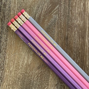 PURPLE RAIN | Personalized Pencils - Set of 5 | Designer Color Combo | Custom Foil Printed | HB No. 2 Graphite | Purple & Pink Pencils