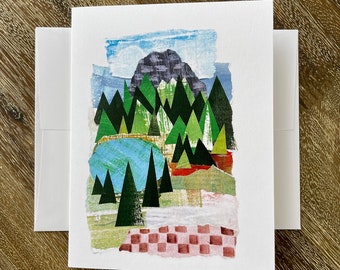 PINE TREES | Greeting Card | A2 Blank Card Inside | Collage | Painted Paper | Original Art | Professionally Printed