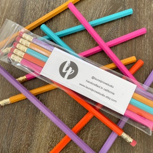 MIX or MATCH Personalized Pencils Set of 5 Choose Your Color Combo Custom Foil Printed HB No. 2 Graphite Hexagon Test Ready image 3