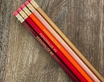 FLAMING HOT | Set of 5 Personalized Pencils | Designer Color Combo, Custom Foil Printed | HB No. 2 Graphite