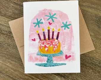 Birthday Cake | Greeting Card | A2 Blank Card Inside | Collage | Painted Paper | Original Art | Professionally Printed