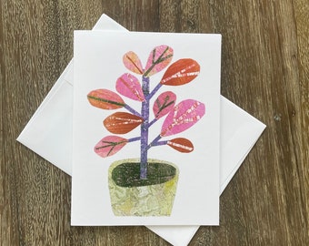 RUBBERTREE | Greeting Card | A2 Blank Card Inside | Collage | Painted Paper | Original Art | Professionally Printed