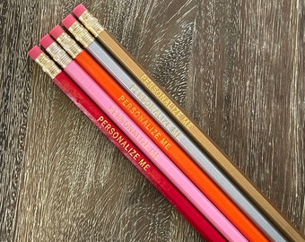 HUGS + KISSES | Set of 5 Personalized Pencils | Designer Color Combo | Custom Foil Printed | HB No. 2 Graphite