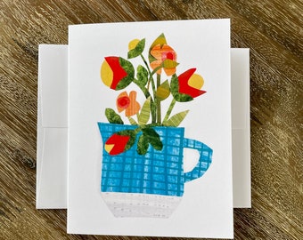 BLUE JUG | Greeting Card | A2 Blank Card Inside | Collage | Painted Paper | Original Art | Professionally Printed