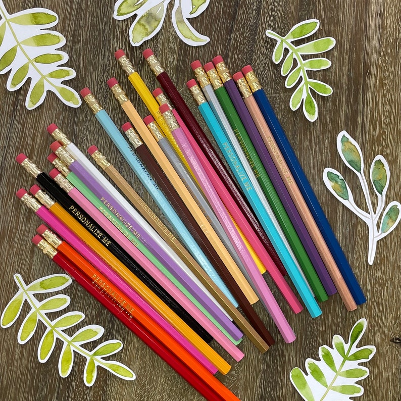 TICKLE ME PINK Set of 5 Personalized Pencils Designer Color Combo Custom Foil Printed Hb No. 2 Graphite Pink Pencils image 7
