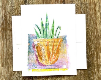 SNAKE PLANT | Greeting Card | A2 Blank Card Inside | Collage | Painted Paper | Original Art | Professionally Printed