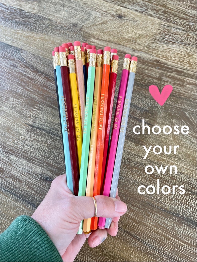 MIX or MATCH Personalized Pencils Set of 5 Choose Your Color Combo Custom Foil Printed HB No. 2 Graphite Hexagon Test Ready image 1