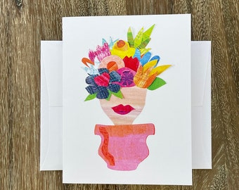 FLOWER GIRL | Greeting Card | A2 Blank Card Inside | Collage | Painted Paper | Original Art | Professionally Printed