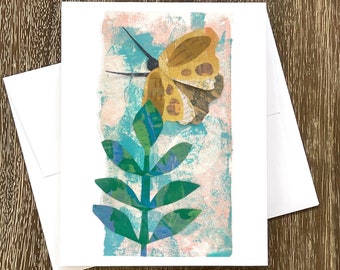 MOTH + SPRIG | Greeting Card | A2 Blank Card Inside | Collage | Painted Paper | Original Art | Professionally Printed