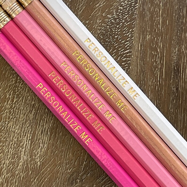TICKLE ME PINK Set of 5 Personalized Pencils Designer Color Combo Custom Foil Printed Hb No. 2 Graphite Pink Pencils image 3