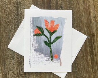 ORANGE BUDS | Greeting Card | A2 Blank Card Inside | Collage | Painted Paper | Original Art | Professionally Printed