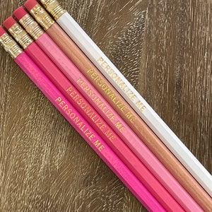 TICKLE ME PINK Set of 5 Personalized Pencils Designer Color Combo Custom Foil Printed Hb No. 2 Graphite Pink Pencils image 2