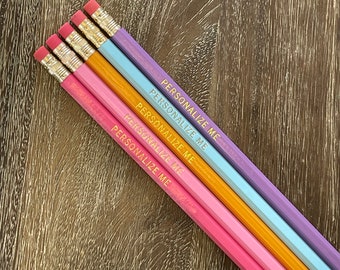 PIXIE DUST | Set of 5 Personalized Pencils | Designer Color Combo | Custom Foil Printed | HB No. 2 Graphite | Pink Blue Yellow Pencils