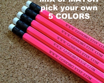 PERSONALIZED PENCILS - (Set Of 5) Mix or Match Your Own Colors, Custom Printed.