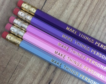 PURPLE RAIN | Personalized Pencils - Set of 5 | Designer Color Combo | Custom Foil Printed | HB No. 2 Graphite | Purple & Pink Pencils