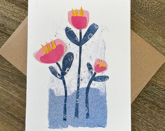 MID CENTURY FLOWER | Greeting Card | A2 Blank Card Inside | Collage | Painted Paper | Original Art | Professionally Printed