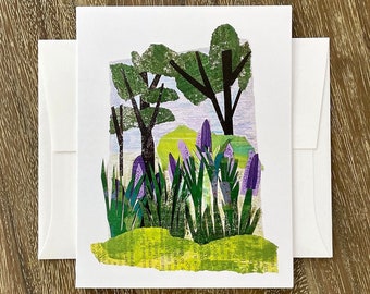 BLUE LUPINE | Greeting Card | A2 Blank Card Inside | Collage | Painted Paper | Original Art | Professionally Printed