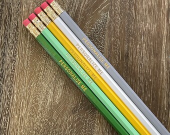 LUCKY CHARM | Set of 5 Personalized Pencils | Designer Color Combo | Custom Foil Printed | HB No. 2 Graphite | Green & Yellow Pencils