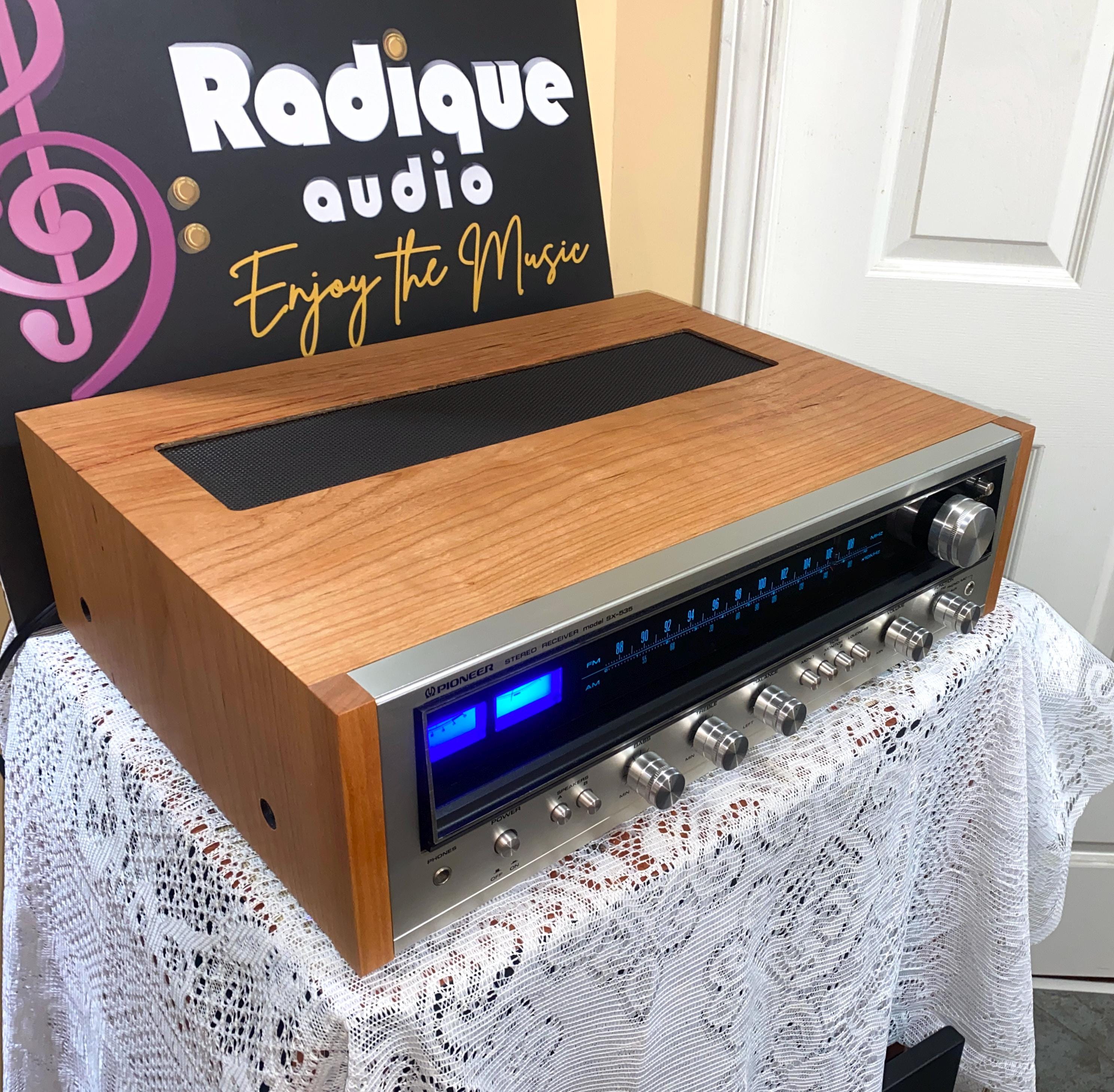 Pioneer SX-535 Receiver, Vintage, Serviced, Custom Cherry Cabinet