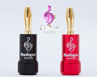 Banana Plugs (Pairs) by Radique Audio – Gold-Plated, Dual Set Screws, 18–12AWG, Easy Install, Choose 1–14 Pairs