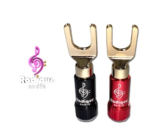 Spade Connectors (Pairs) by Radique Audio – Gold-Plated, Dual Set Screws, 18–12AWG, Easy Install, Color Coded, Choose 1/2/4/10 Pairs